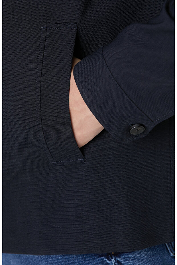 Koyu Lacivert Cep Detaylı Yün Dış Gömlek - 7