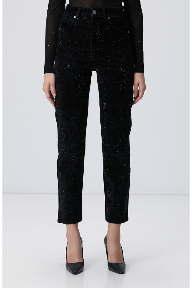 Siyah Kadife Denim Pantolon - 3