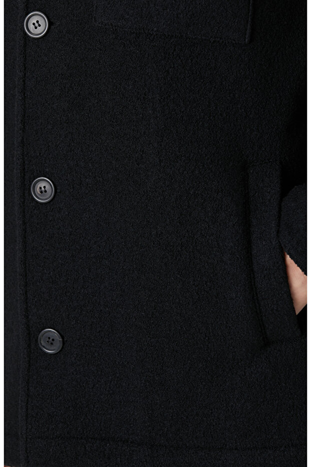 Siyah Yün Çıkma Mostralı Casual Kaban - 8