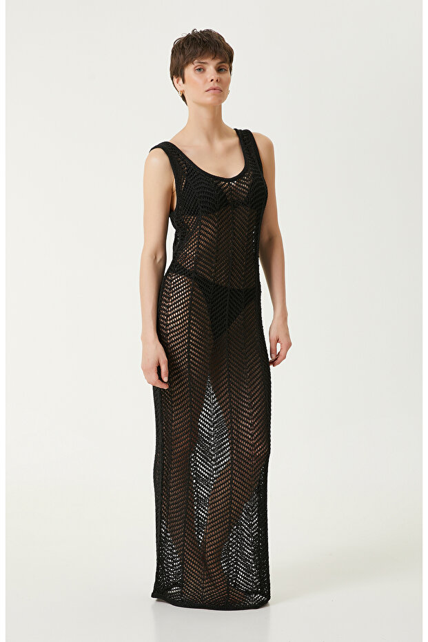 Siyah Desenli Plaj Elbisesi - 4