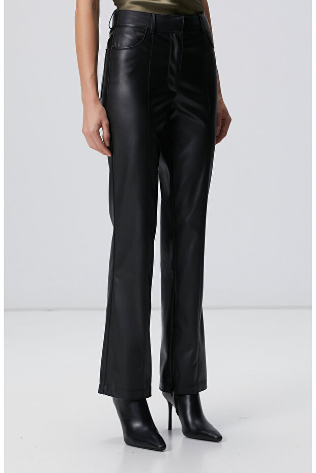 Siyah Vegan Deri Pantolon - 3