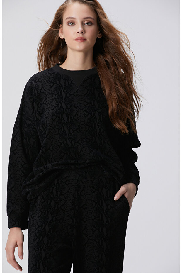 Siyah Baskılı Sweatshirt - 1
