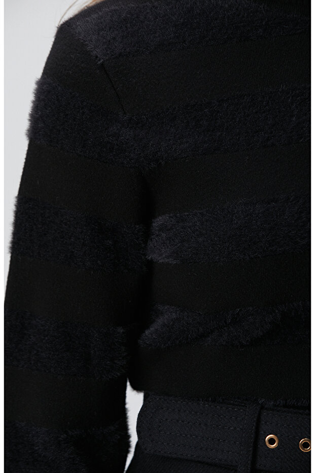 Siyah Çizgili Triko Kazak - 6