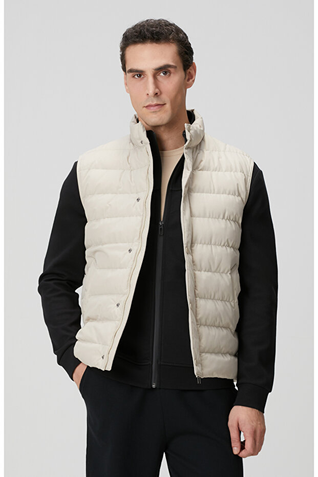 Bej Ray Kapitoneli Casual Yelek - 1