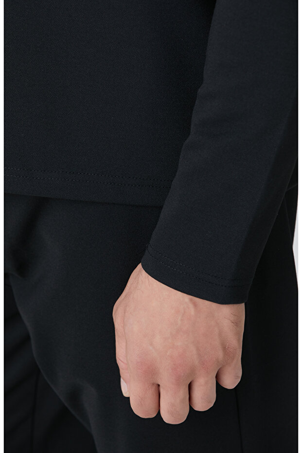 Siyah Polo Yaka Sweatshirt - 7