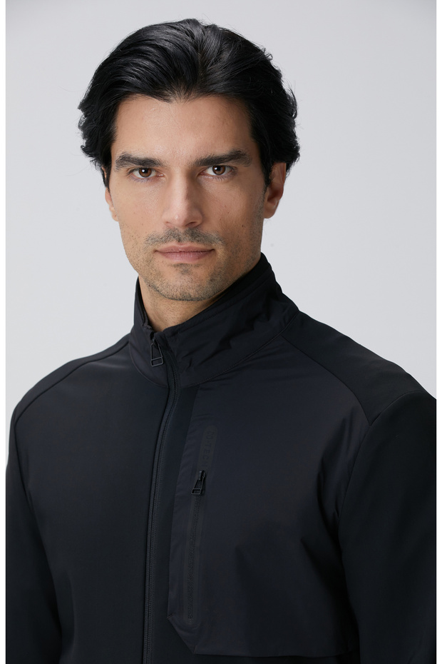 Siyah N-Tech Göğüste Cep Detaylı Mont - 6