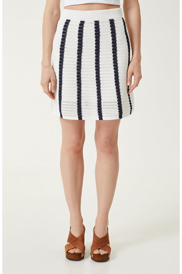 Lacivert Ekru Triko Etek - 3