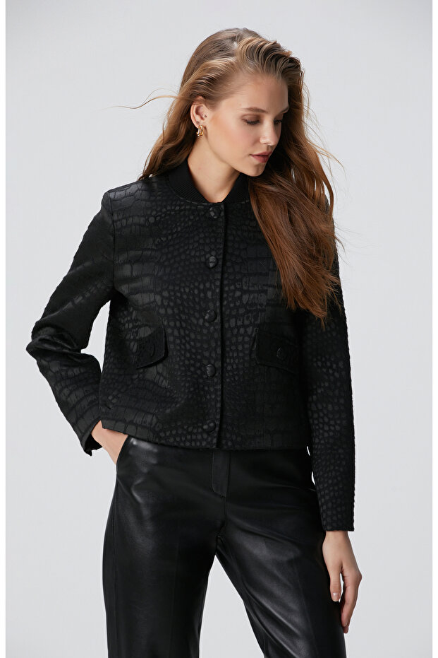 Siyah Yün Karışımlı Mont - 4