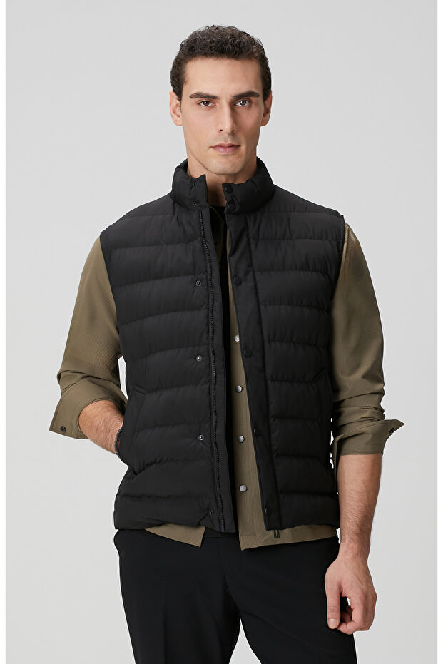 Siyah Ray Kapitoneli Casual Yelek - 1