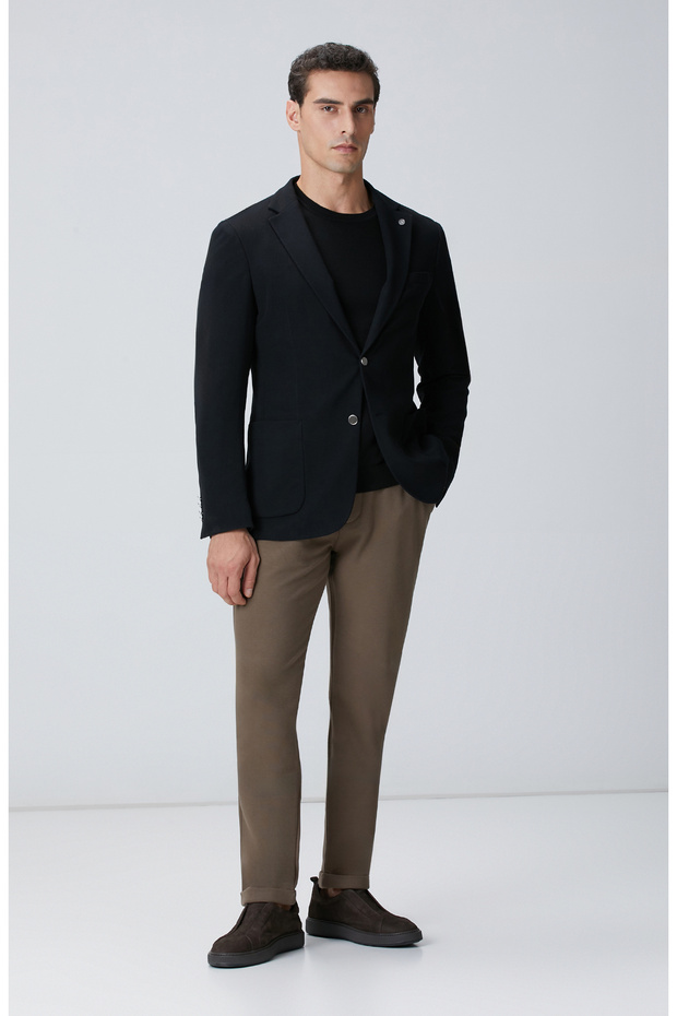 Siyah Mona Yaka Metal Düğmeli Örme Blazer Ceket - 3