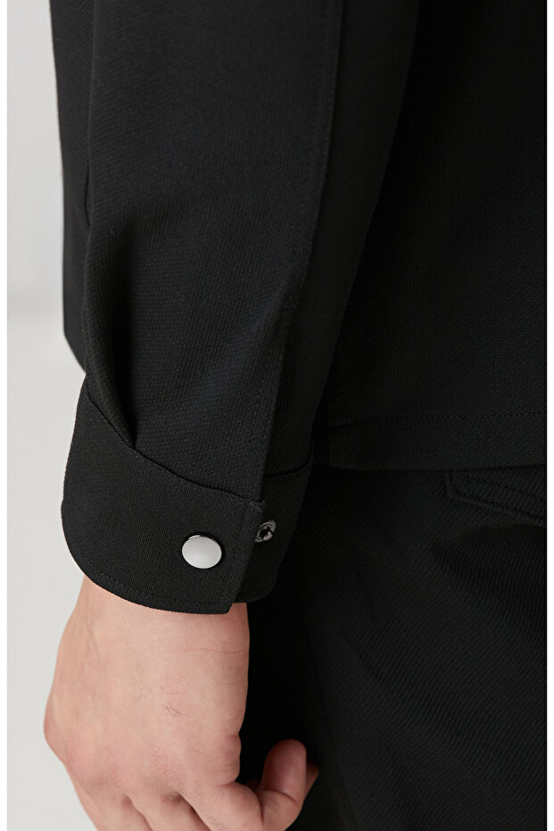 Siyah Diyagonal Dış Gömlek - 7