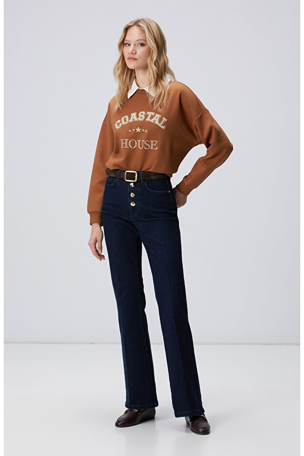 Camel Denim Yakalı Sweatshirt - 3