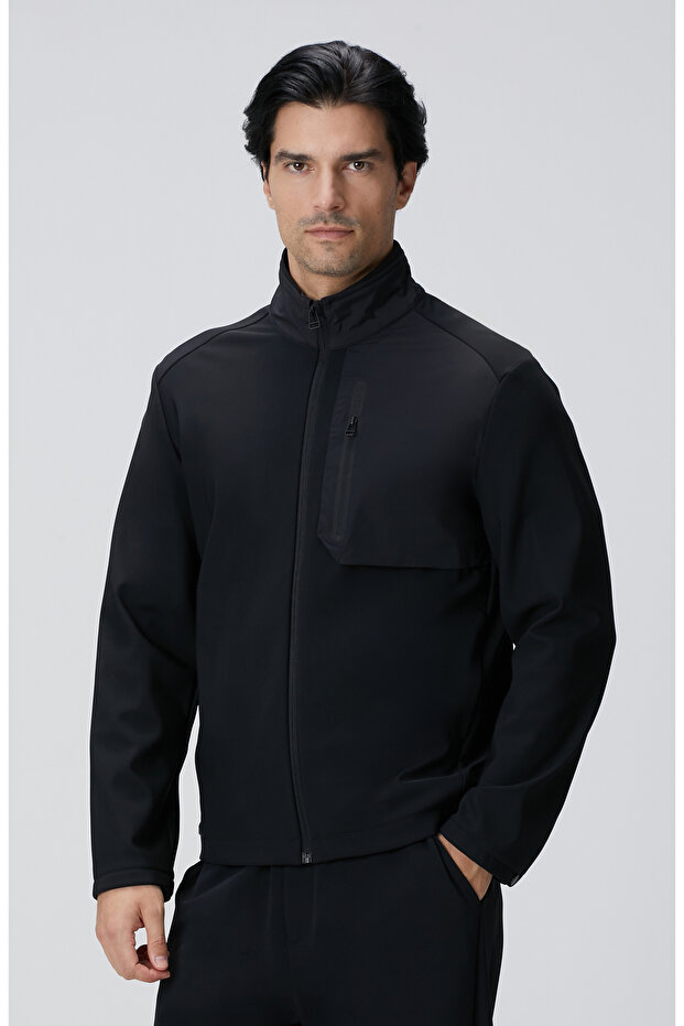 Siyah N-Tech Göğüste Cep Detaylı Mont - 1