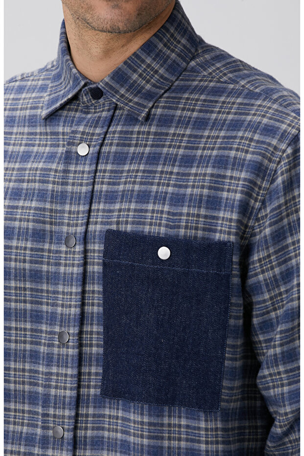 Indigo Ekose Desenli Gömlek - 7