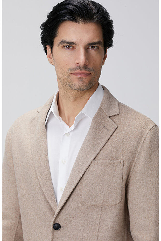 Bej Yün Karışımlı Ceket - 7