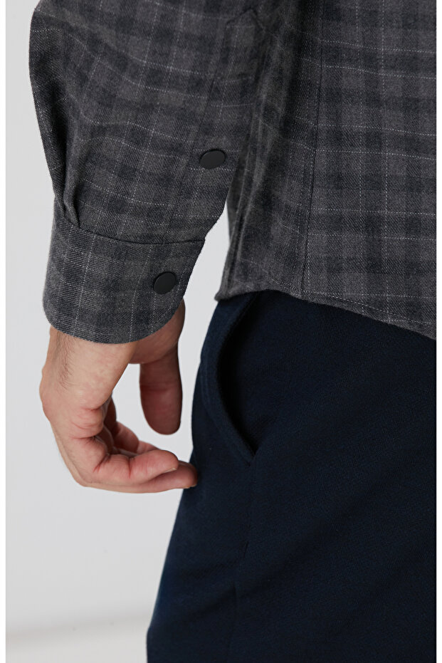 Antrasit Ekose Desenli Gömlek - 7