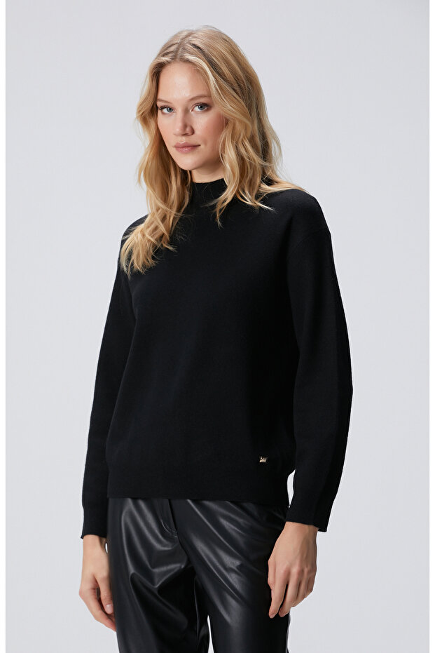 Siyah Dik Yaka Triko Kazak - 4