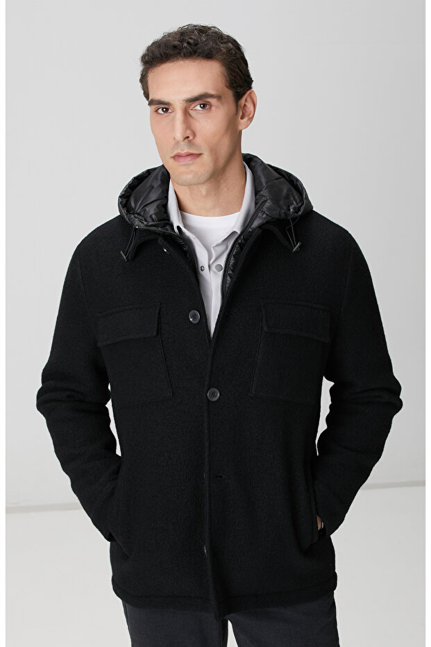 Siyah Yün Çıkma Mostralı Casual Kaban - 3