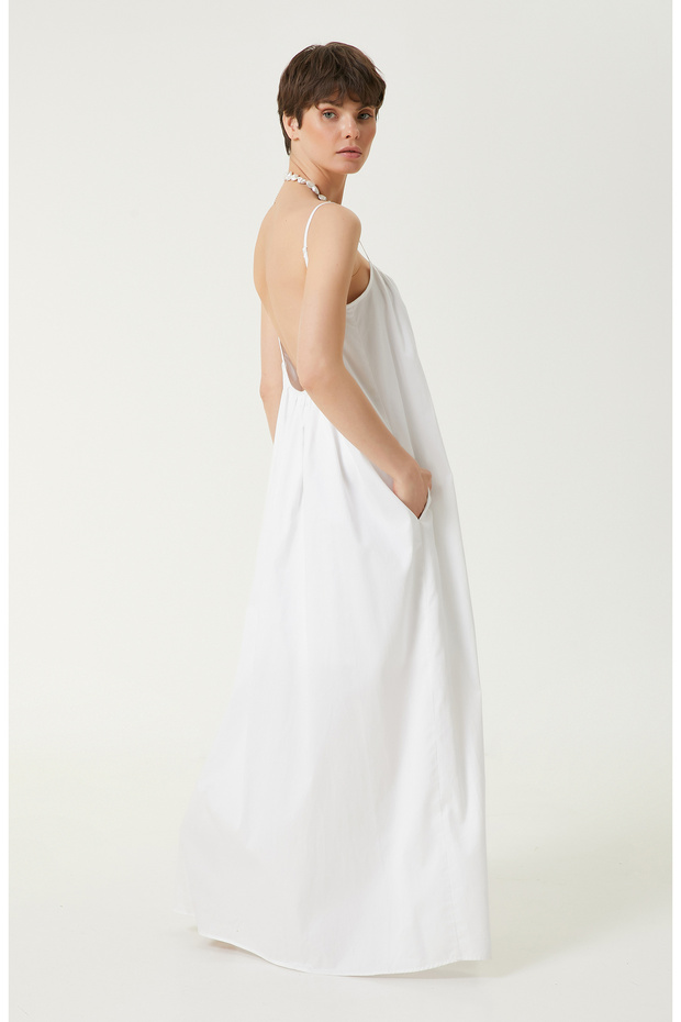 Beyaz Maksi Elbise - 4