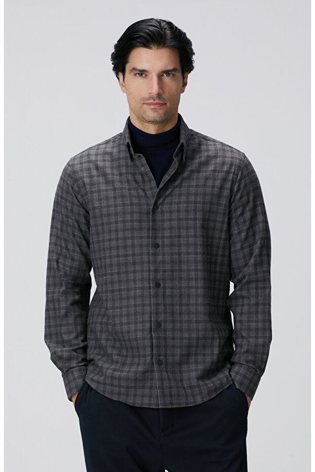Antrasit Ekose Desenli Gömlek - 1