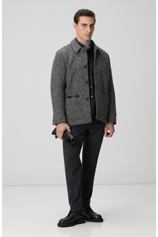 Gri Melanj Yün Örme Ceket - 3