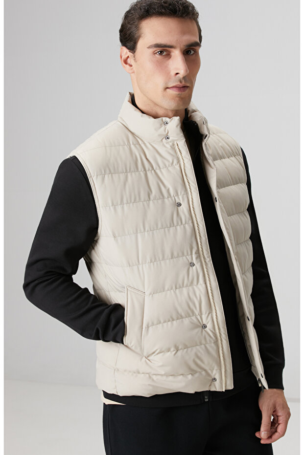 Bej Ray Kapitoneli Casual Yelek - 2