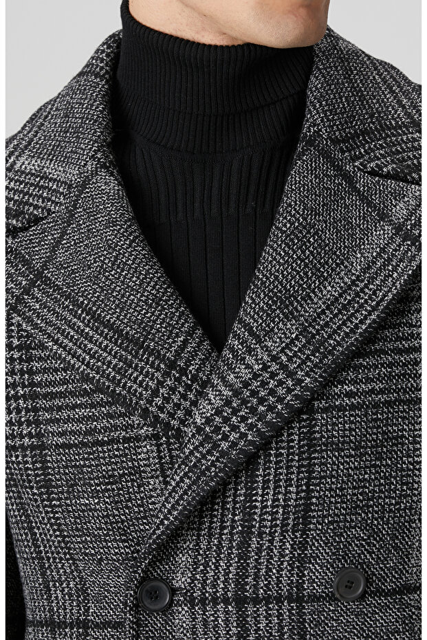 Siyah Yün Karışımlı Palto - 6