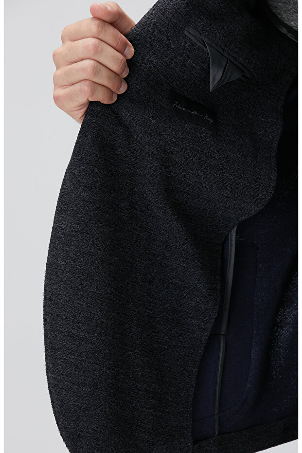 Antrasit Yün Karışımlı Örme Ceket - 8