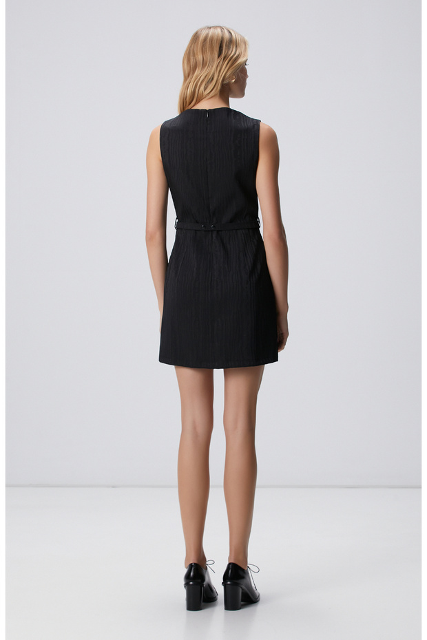 Siyah Jakar Desenli Mini Elbise - 5