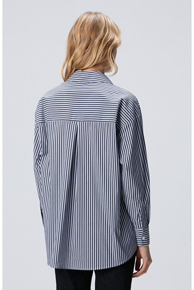 Lacivert Mavi Oversize Gömlek - 5