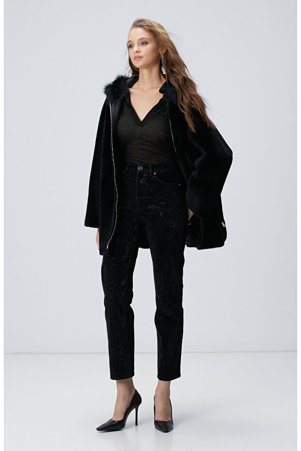 Siyah Kadife Denim Pantolon - 2