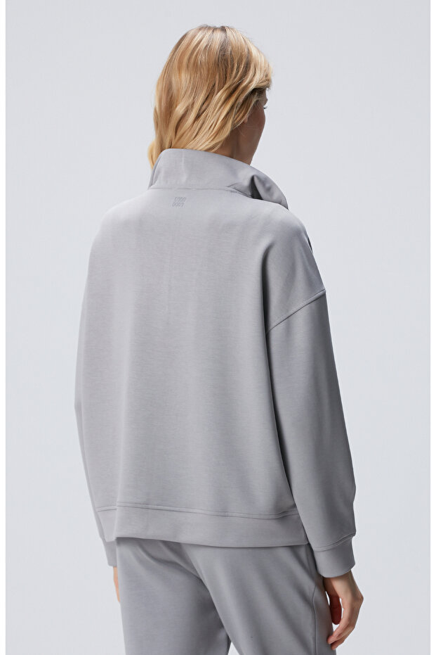 Gri Fermuarlı Sweatshirt - 5