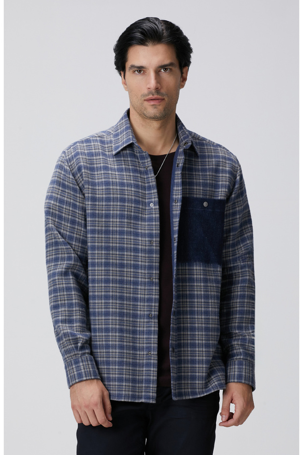 Indigo Ekose Desenli Gömlek - 1