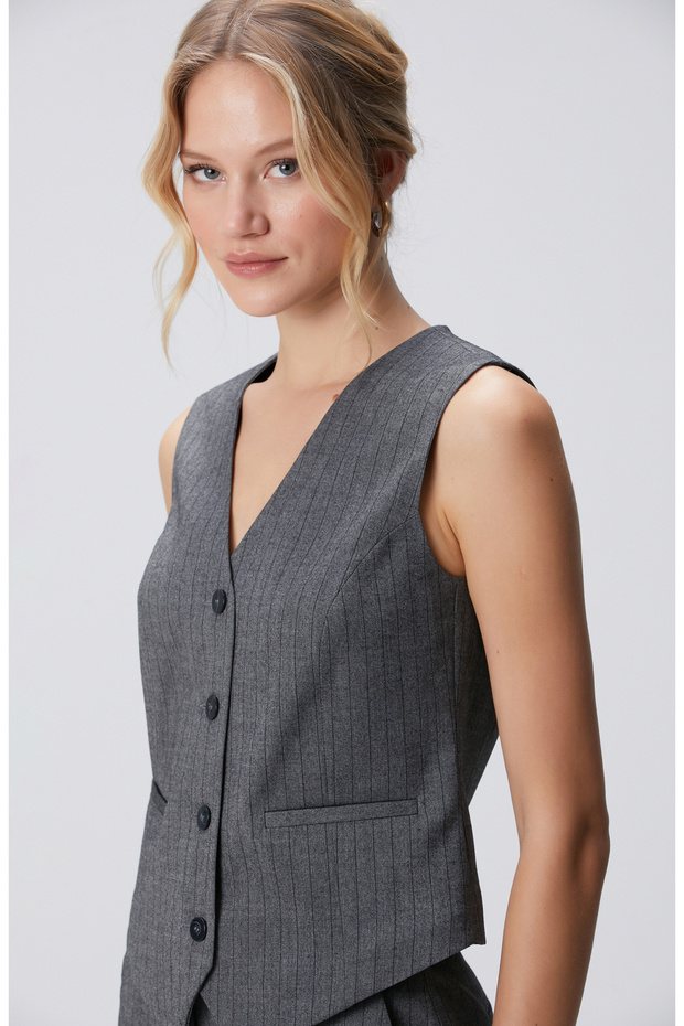 Antrasit Yün Mix Yelek - 2