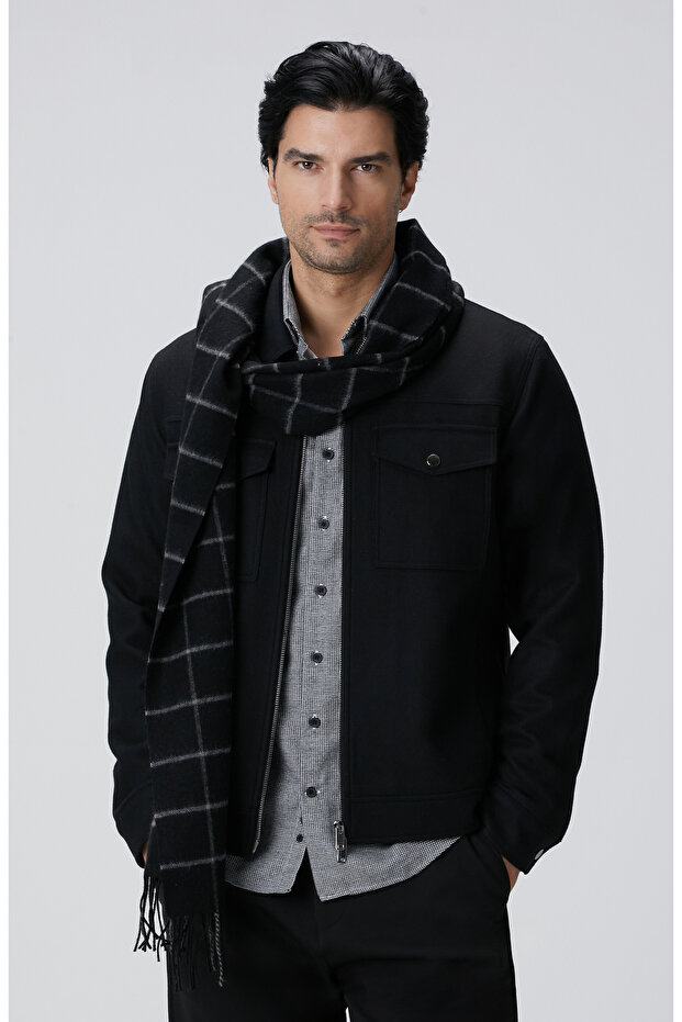 Siyah Yün Karışımlı Mont - 2