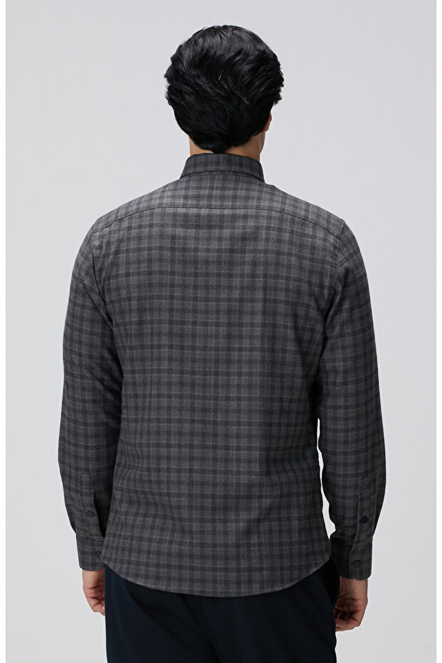 Antrasit Ekose Desenli Gömlek - 5