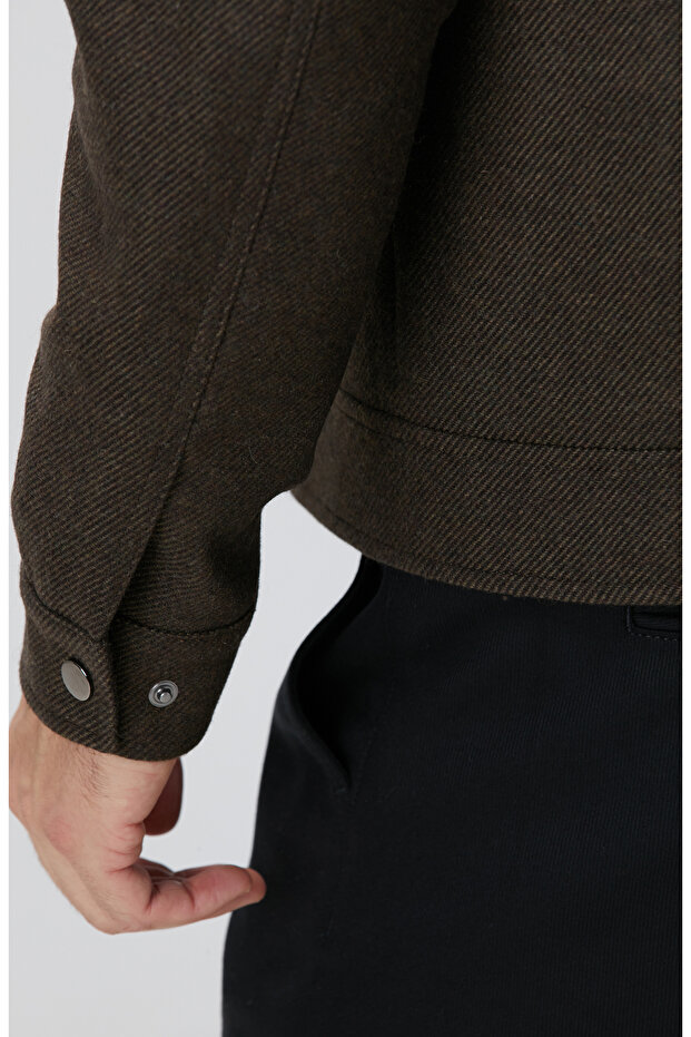 Haki Yün Karışımlı Mont - 7