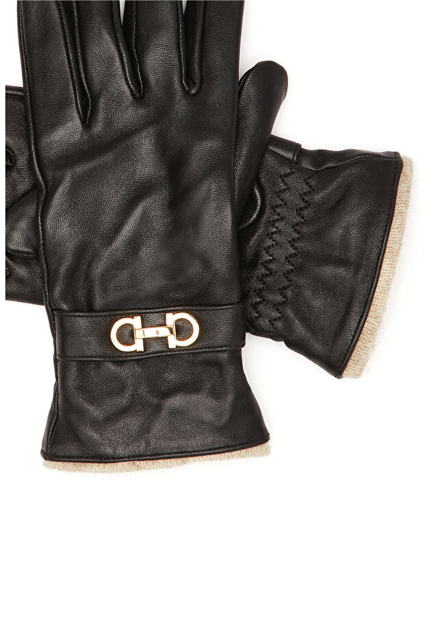 Siyah Kadın Deri Eldiven - 2