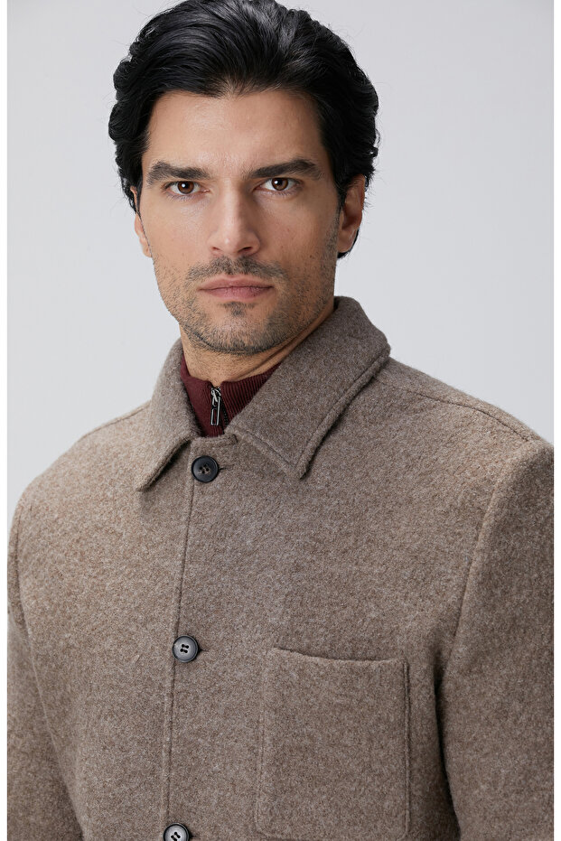 Bej Melanj Örme Yün Ceket - 7