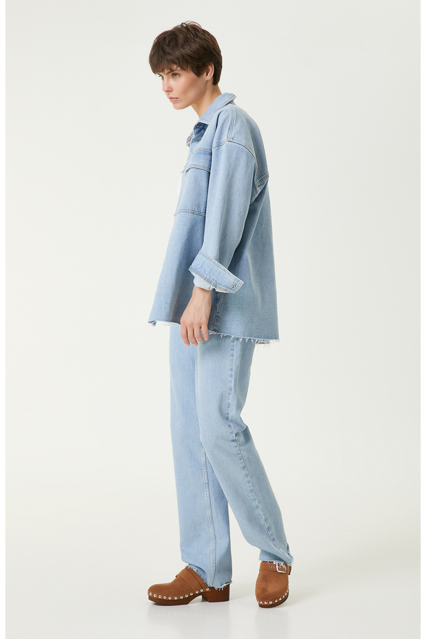 Açık Indigo Mavi Denim Gömlek - 3