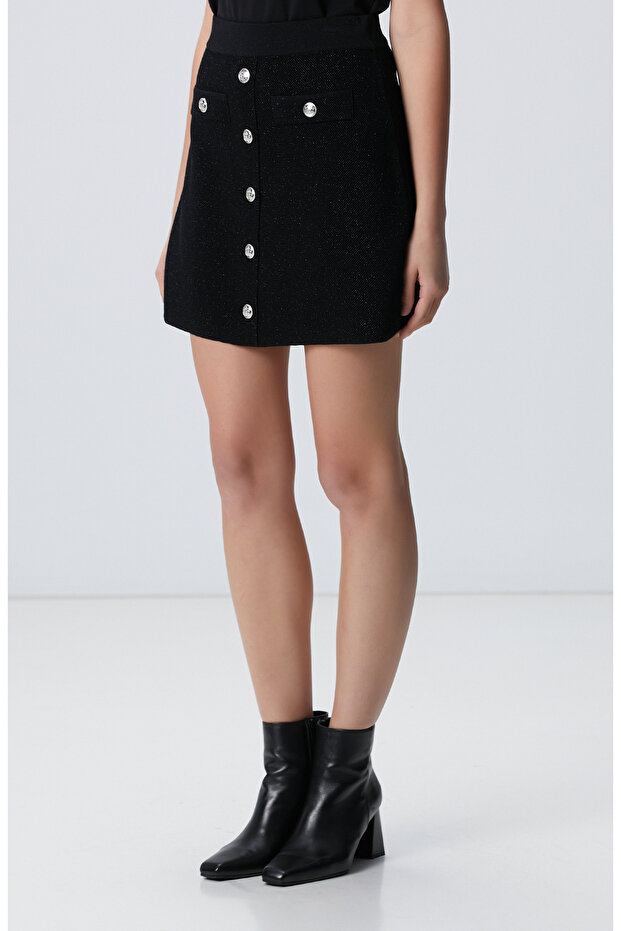 Siyah Simli Mini Triko Etek - 4