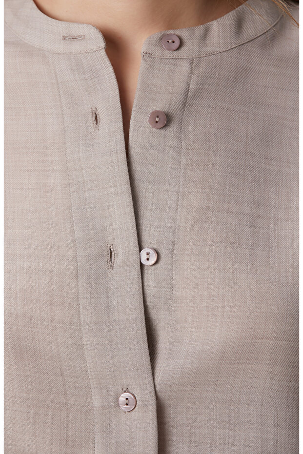 Bej Yün Karışımlı Gömlek - 6