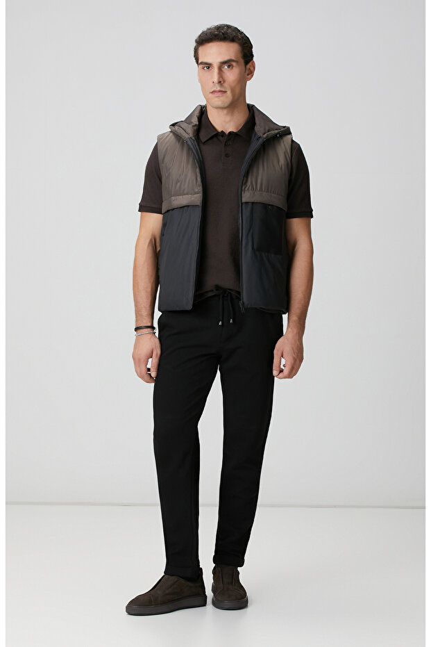 Siyah Diyagonal Desenli Pantolon - 1