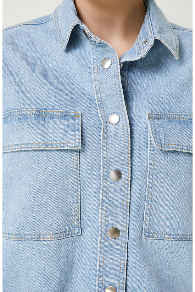 Açık Indigo Mavi Denim Gömlek - 5