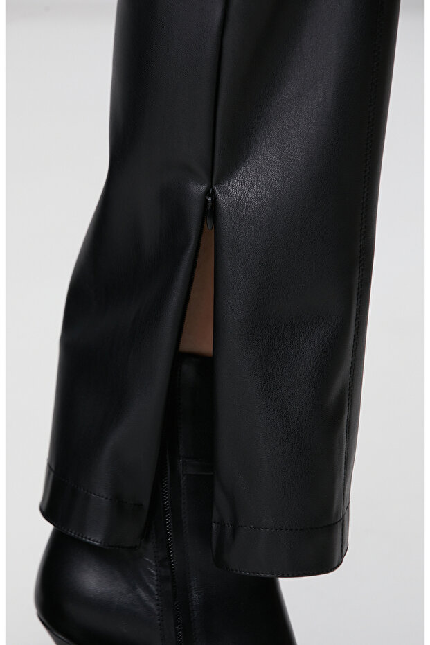 Siyah Vegan Deri Pantolon - 6