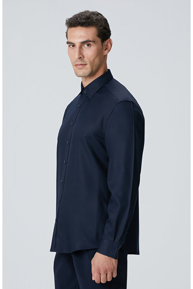 Lacivert Lyocell Gömlek - 4