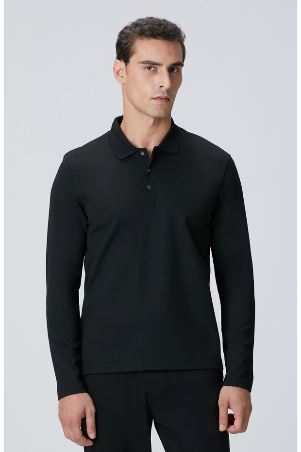 Siyah Polo Yaka Sweatshirt - 1