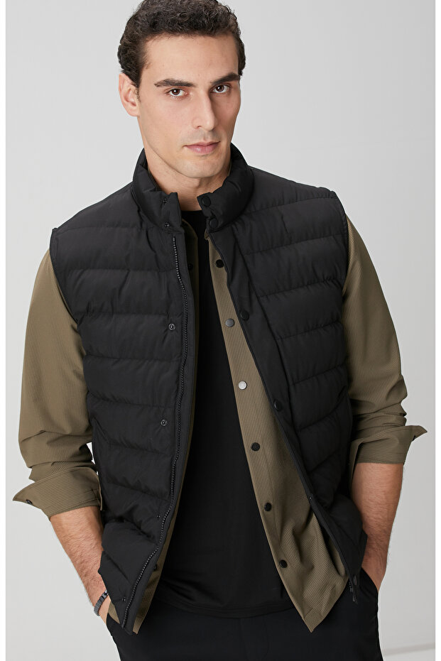 Siyah Ray Kapitoneli Casual Yelek - 2