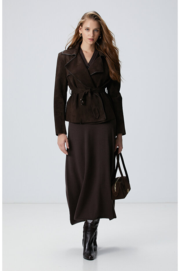 Acı Kahve Midi Yün Triko Etek - 1