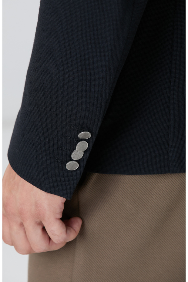 Siyah Mona Yaka Metal Düğmeli Örme Blazer Ceket - 7